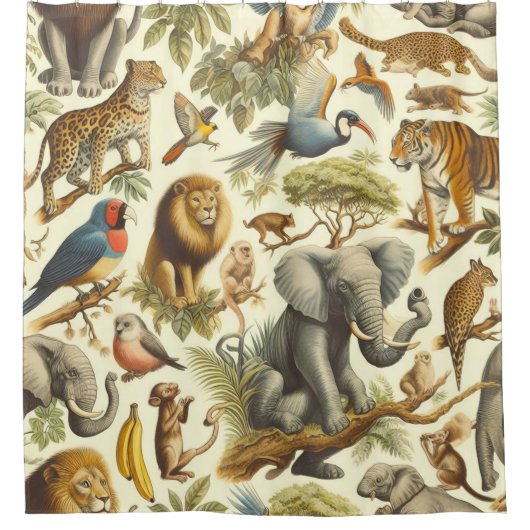 Oerwoud Dieren Waterverf Douchegordijn (Voorkant)