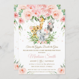 Oerwoud Dierlijk Blush Roze Floral Twins Baby show Kaart