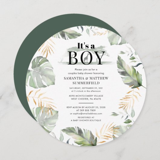 Oerwoud Dierlijke Botanische Moderne Jongen Baby s Kaart (Voorkant / Achterkant)