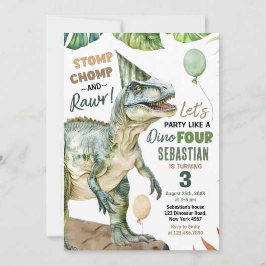 Oerwoud Dinosaur T Rex 3e verjaardagsfeestje Kaart (Voorkant)