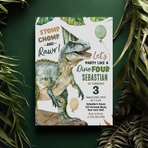 Oerwoud Dinosaur T Rex 3e verjaardagsfeestje Kaart