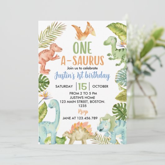 Oerwoud Dinosaurussen Verjaardagsfeestuitnodiging Kaart (Staand voorkant)