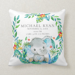 Oerwoud Elephant Baby Birth Stats Pillow Kussen