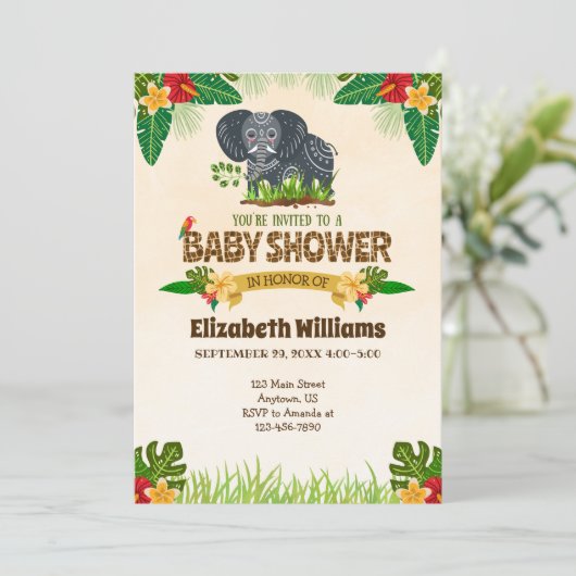 Oerwoud Elephant Baby shower Kaart (Staand voorkant)