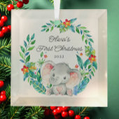 Oerwoud Elephant Baby's Eerste Kerstmis Glas Ornament