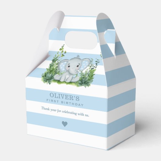 Oerwoud Elephant Blue 1st Birthday Party Hartelijk Bedankdoosjes (Voorkant Zijde)