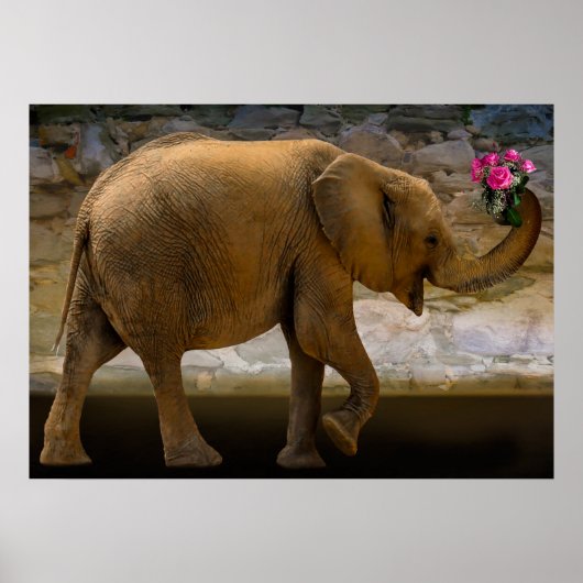 Oerwoud Elephant Holding Flowers Poster (Voorkant)