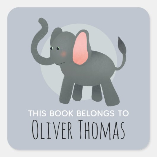 oerwoud Elephant Kinder Bookplaat Vierkante Sticker (Voorkant)