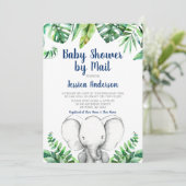 Oerwoud Elephant Navy Boy Baby shower per post Kaart (Staand voorkant)
