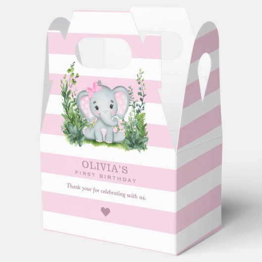 Oerwoud Elephant Pink 1st Birthday Party Dank u Bedankdoosjes (Geopend)