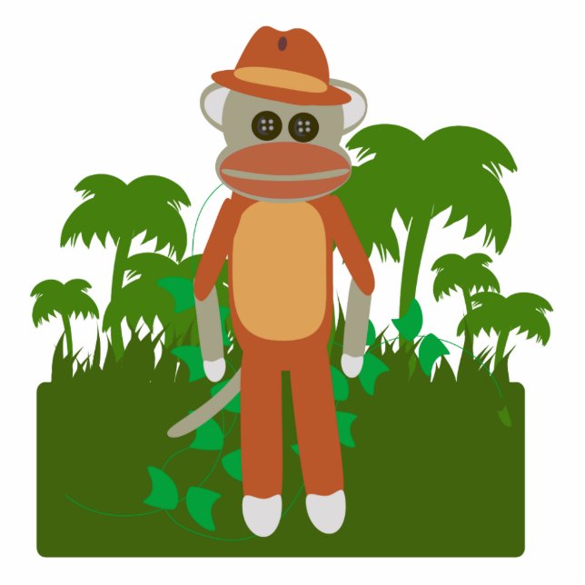 Oerwoud Explorer Sock Monkey Fun Adventure Design Staand Fotobeeldje (Voorkant)