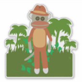 Oerwoud Explorer Sock Monkey Fun Adventure Design Sticker (Voorkant)