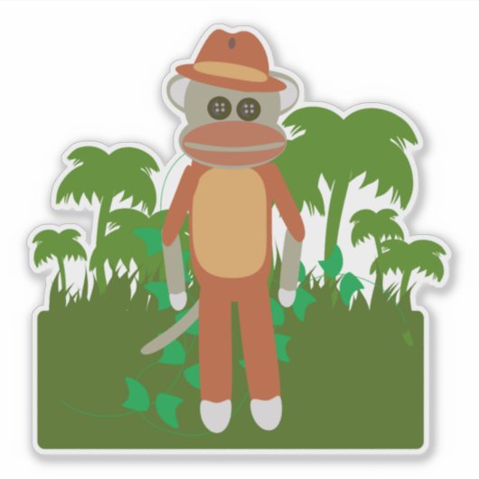 Oerwoud Explorer Sock Monkey Fun Adventure Design Sticker (Voorkant)