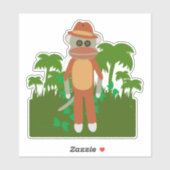 Oerwoud Explorer Sock Monkey Fun Adventure Design Sticker (Vel)