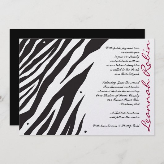 OERWOUD FEVER Bat Bar Mitzvah Uitnodiging (Voorkant / Achterkant)