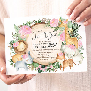 Oerwoud Floral Safari Wilde Dieren 2e verjaardag Kaart