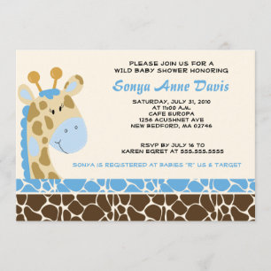 Oerwoud Giraffe Afdrukken (blauw) Baby shower 5x7 Kaart