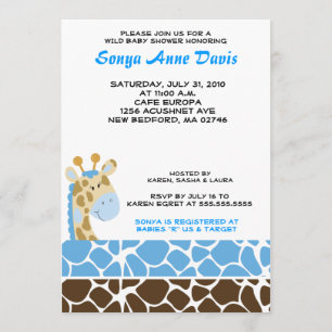 Oerwoud Giraffe Afdrukken (blauw) Baby shower 5x7 Kaart