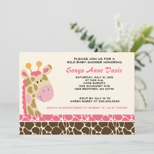 Oerwoud Giraffe Afdrukken (roze) Baby shower 5x7 U Kaart (Staand voorkant)