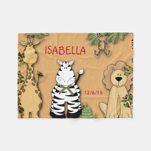 Oerwoud, Giraffe, leeuw, Zebra, aap Fleece Deken (Voorkant (Horizontaal))