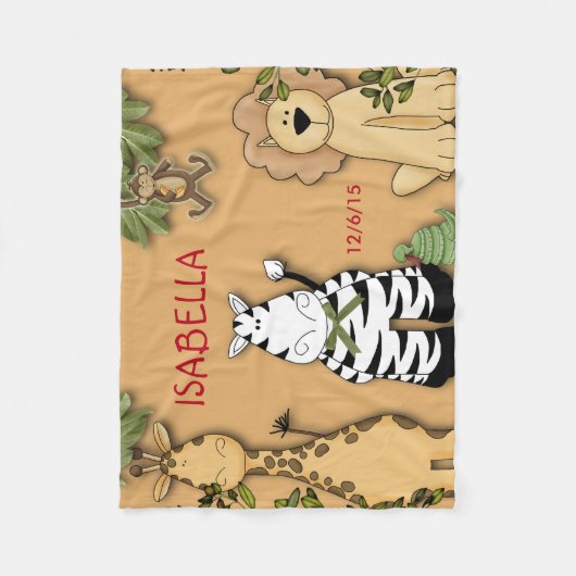 Oerwoud, Giraffe, leeuw, Zebra, aap Fleece Deken (Voorkant)