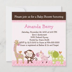 Oerwoud Girl Animals Baby shower Invitation Kaart