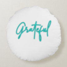 Oerwoud Green "Grateful" Print Round Pillow