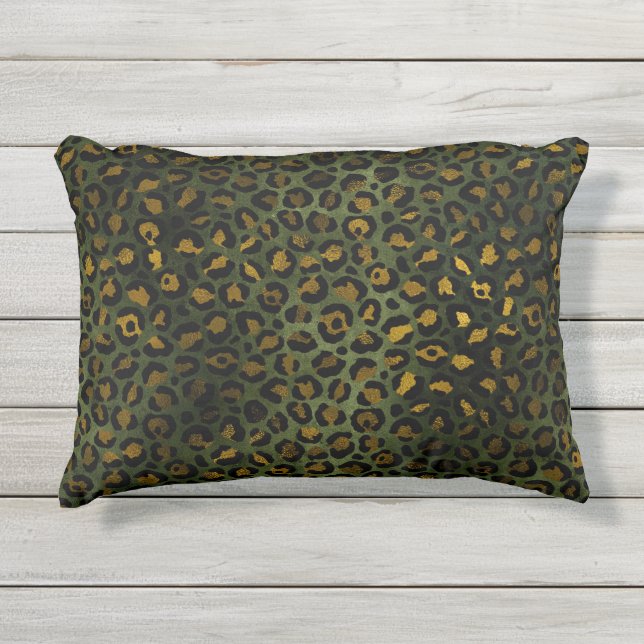 Oerwoud Green Yellow Cheetah Leopard Pattern Buitenkussen (Voorkant)