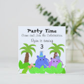 Oerwoud Hippo Birthday Uitnodiging (Staand voorkant)