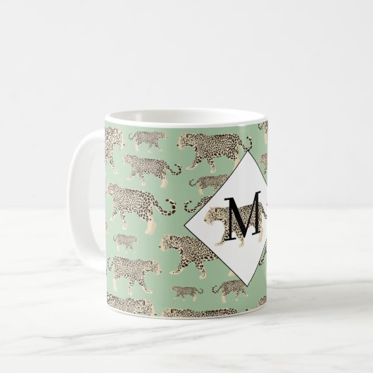 Oerwoud Jaguar Animal Pattern Initiaal Monogram Koffiemok (Voorkant links)