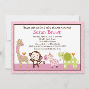 Oerwoud Jill/Girl Animals Baby shower Invitation Kaart