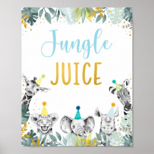 Oerwoud Juice Blue Gold Party Animal Birthday Sign Poster