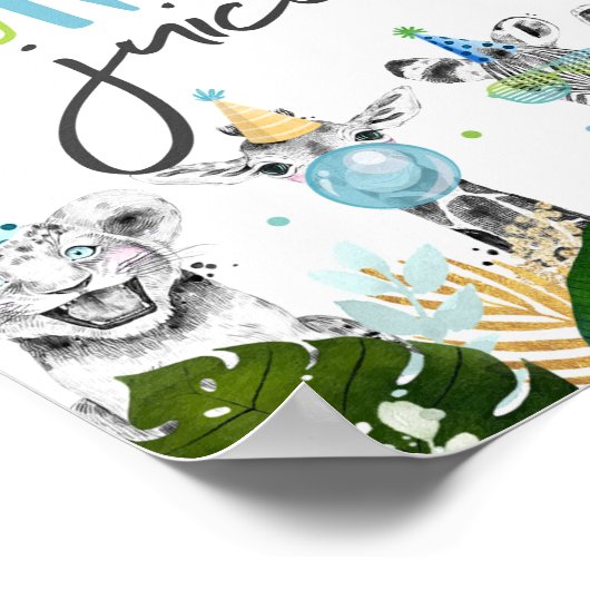Oerwoud Juice Safari Party Animals Birthday Sign Poster (Hoek)