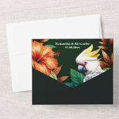 Oerwoud kaketoe papegaai hibiscus monstera blad all in one uitnodiging (Achterkant)