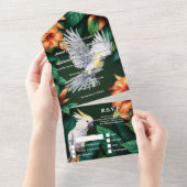 Oerwoud kaketoe papegaai hibiscus monstera blad all in one uitnodiging (Afscheurbaar)