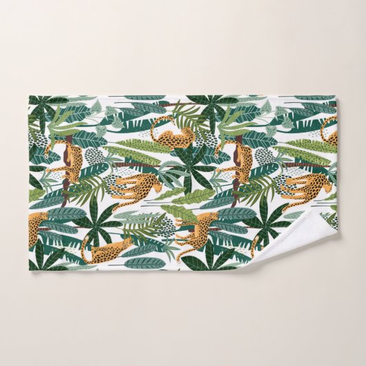 Oerwoud kat en bladeren patroon bad handdoek (Handdoek)