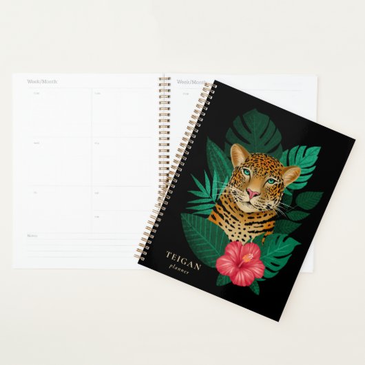 Oerwoud Leopard Floral Art | Zwart | Naam Planner (Display)