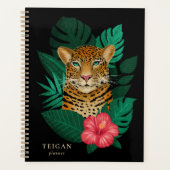  Oerwoud Leopard Floral Art | Zwart | Naam Planner (Voorkant)