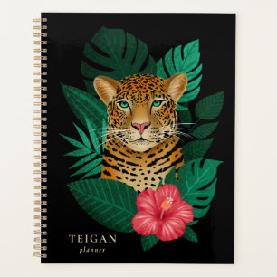 Oerwoud Leopard Floral Art Zwart Naam Planner