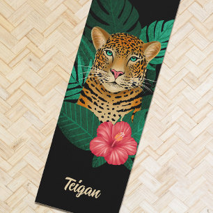 Oerwoud Leopard Floral Art Zwart Naam Yogamat
