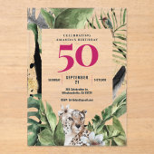 Oerwoud Leopard Roze 50ste Verjaardagsfeest Acryl Uitnodigingen (Voorkant)