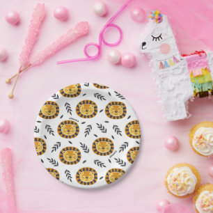 Oerwoud Lion Pattern met Kinder naam Birthday Papieren Bordje
