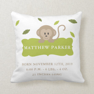 Oerwoud Monkey Birth Announement Stats Pillow Kussen