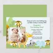 Oerwoud Monkey Foto Birthday Uitnodiging (Voorkant / Achterkant)