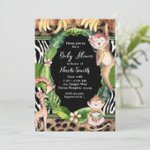 Oerwoud Monkey & Giraffe Baby Shower Uitnodigingen (Staand voorkant)
