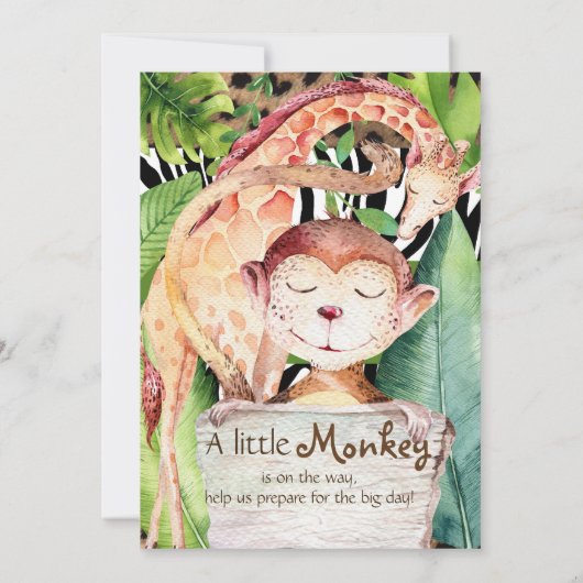 Oerwoud Monkey & Giraffe Baby Shower Uitnodigingen (Achterkant)