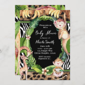 Oerwoud Monkey & Giraffe Baby Shower Uitnodigingen (Voorkant / Achterkant)