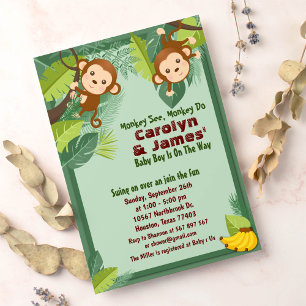 Oerwoud Monkey Safari Animal Couple Baby shower Kaart