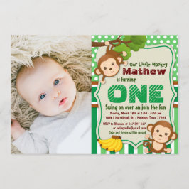 Oerwoud Monkey Safari Boy First Birthday Foto Kaart