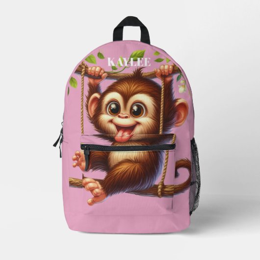 Oerwoud Monkey Swinging on Tree Monogram Kinder Ro Bedrukte Rugzak (Voorkant)